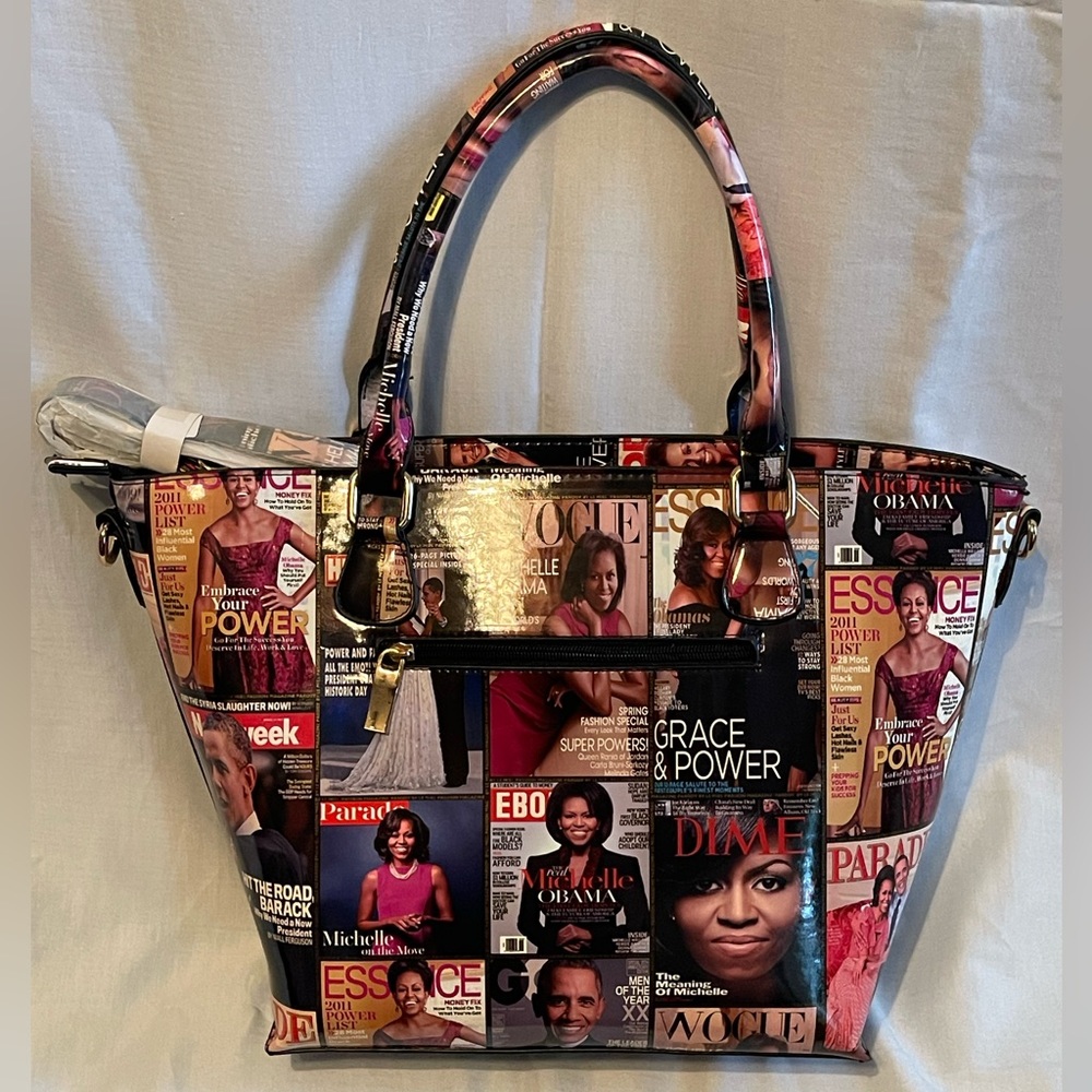 Michelle Obama Glossy Magazine Covers Collage.       Large size tote bag/ purse